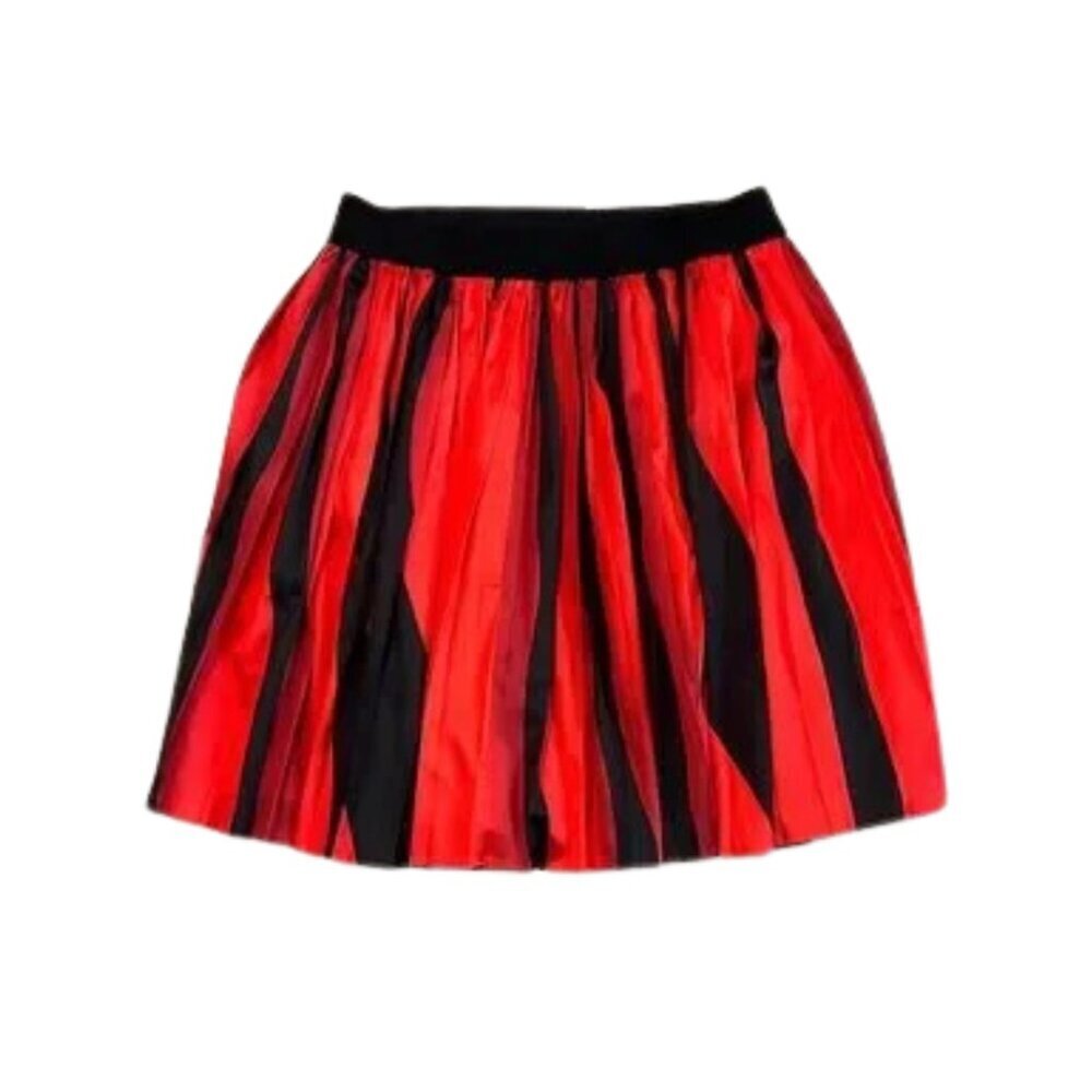 AKIRA Vibrant Red and Black Striped A-Line Mini Skirt Elastic Waist